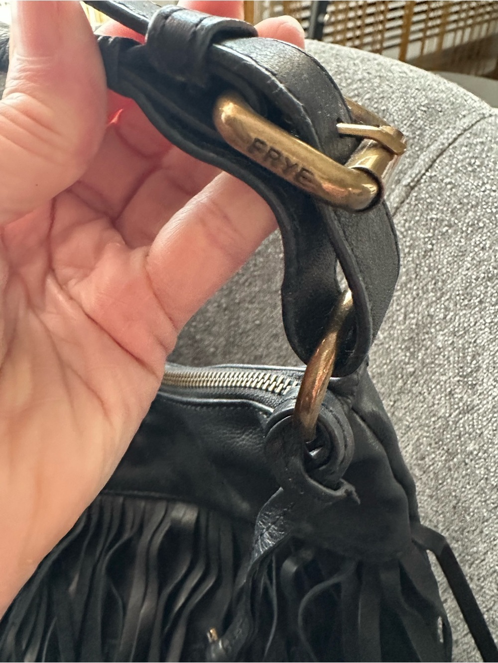 Frye Black Leather Fringe Shoulder Bag - Picture 4 of 10
